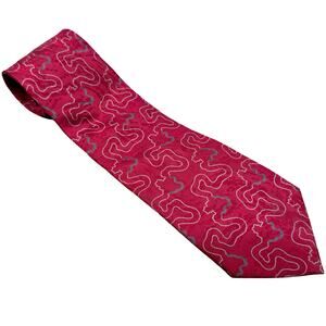 Vintage 90s Giorgio Armani Red Gray White Topography Squiggle Necktie Tie
